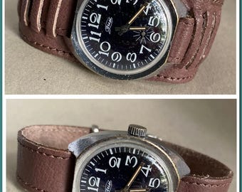 Vintage Soviet ZIM Watch - 1970s Timepiece with Leather Strap, ZIM Factory, Caliber 2603, 15 Jewels– with New Leather Strap