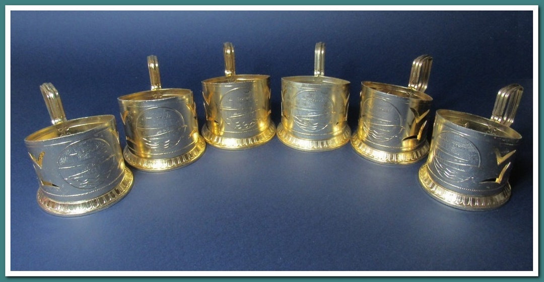 Lot De 6 Porte-verres Soviétiques URSS 1950 - Podstakannik En Cupronickel - Vintage