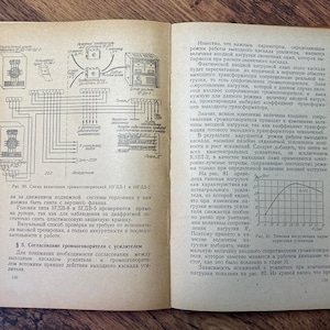 May include: Open vintage book pages with technical diagrams and text in Russian. The diagrams feature circuit schematics and graphs, while the text describes electrical components and their functions. The book has a worn, aged appearance.