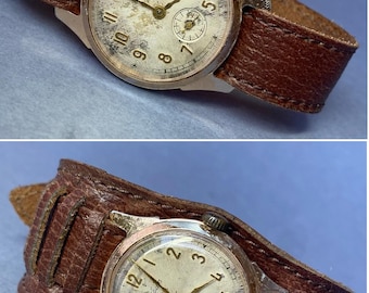 1950s Soviet Pobeda PCZ Vintage Watch, Aluminum Case USSR, Small Seconds Mechanical, Original Patina, Gift for Collector