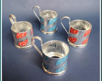 Set of 4 Vintage Soviet Tea Glass Holders (Podstakanniks) - USSR 1970
