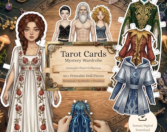 Tarotkarten geheimnisvolle Kleiderschrank Papierpuppen druckbare: BJD-Stil digitale DIY Dress Up Kit, Dark Academia Ästhetik, ruhiges Buchhandwerk für Sie