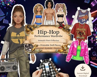 Hip Hop Paper Doll Printable, Streetwear BJD Style Dress Up Kit, Y2K Aesthetic Junk Journal Art, DIY Digital Download, Unique Gift for Her