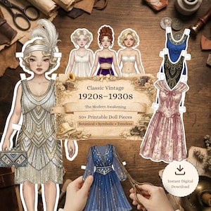 1920s 1930s Vintage Paper Dolls Printable, Art Deco Fashion Digital DIY Kit, Junk Journal Ephemera, Retro Gift for Her & Booktoker