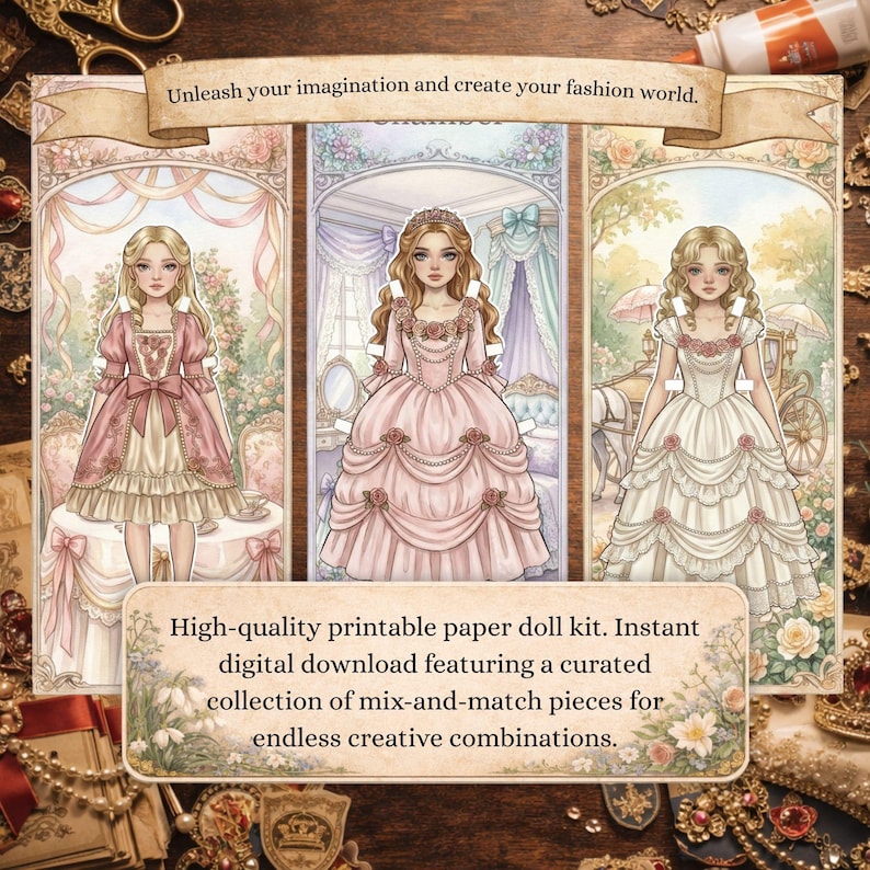 Lolita Hime Paper Doll Kit, Printable Dress up Game for Girls & Adults ...