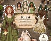 Fairytale Forest Witches Printable Paper Doll Kit, Magic School for Junk Journal, Pink & Green Fussy Cut, Kids Party Game, Vintage Craft