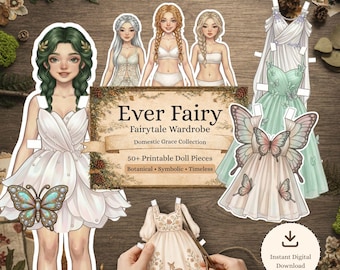 Fairy Tale Paper Dolls Printable, DIY Paper Doll Kit, Birthday Party Craft for Girls, Forest Wardrobe Outfits, Junk Journal Supplies Digital