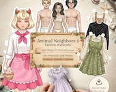 Animal Neighbors Paper Doll Printable Kit, BJD Style Dress Up Doll DIY, Gothic Witchy Aesthetic Junk Journal Ephemera, Digital Download