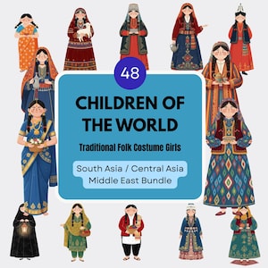 South Asia & Middle East Costumes Clipart, 45+ Elements,Central Asia Silk Road,India Sari,Muslim Abaya,Cultural Diversity,World Geography