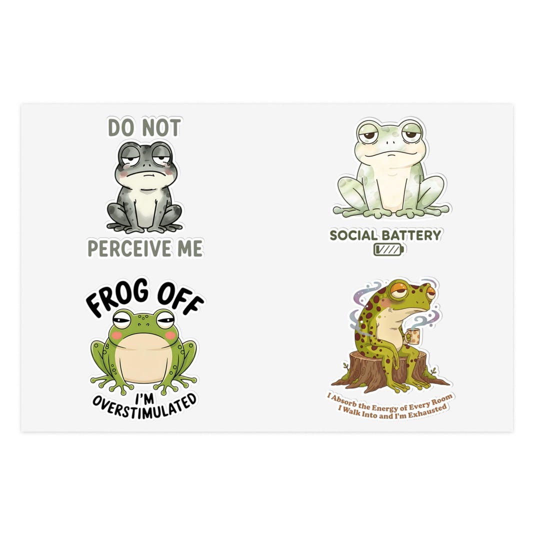 Frog off Sticker Sheet, Funny Frog Stickers, Introvert Gift, Emotional ...