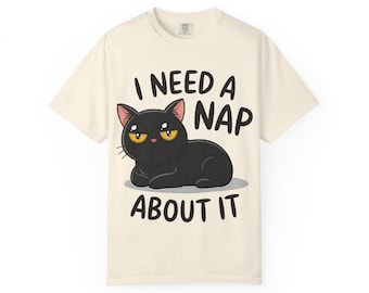 Ich brauche ein Nickerchen darüber schwarze Katzen-Shirt, lustiges müdes Katzen-T-Stück, schwarze Katzen-Liebhaber-Geschenk, Komfortfarben-Grafik-T-Stück