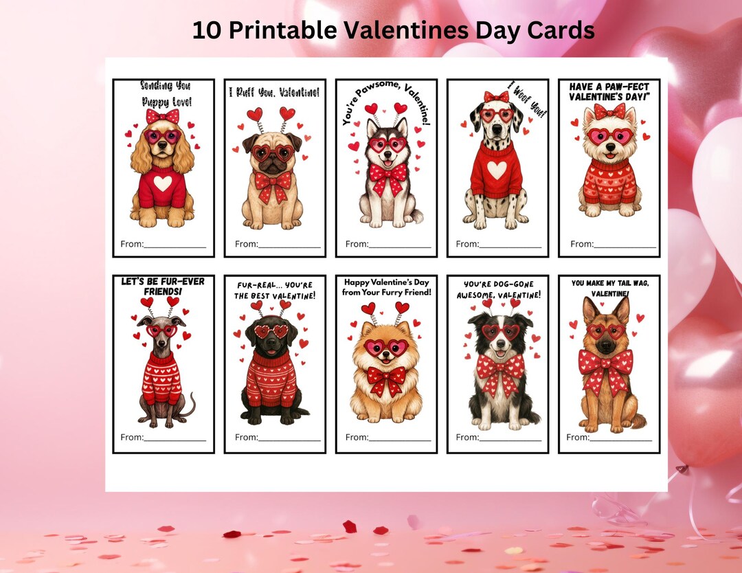 Printable Dog Valentine Cards for Kids | Classroom Valentines | School ...