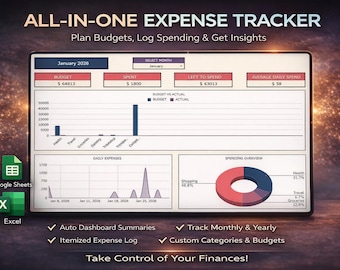 Expense Tracker Spreadsheet | Monthly Budget Planner (Google Sheets, Excel)