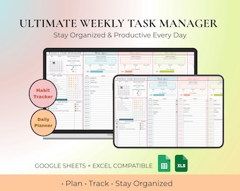 Ultimate Weekly Task Planner | Excel, Google Sheets Productivity Template