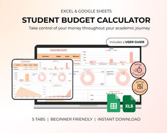 Student Budget Calculator | Excel, Google Sheets Finance Tracker (Digital Download)