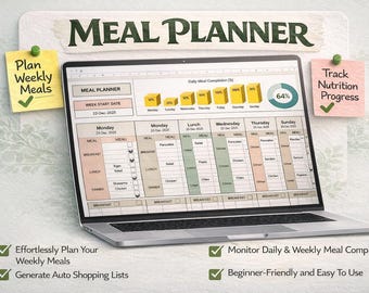 Weekly Meal Planner | Google Sheets & Excel Template (Digital Download)