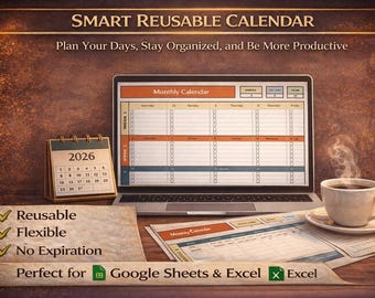 Monthly Calendar Google Sheets Template | Productivity Planner (Digital Download)