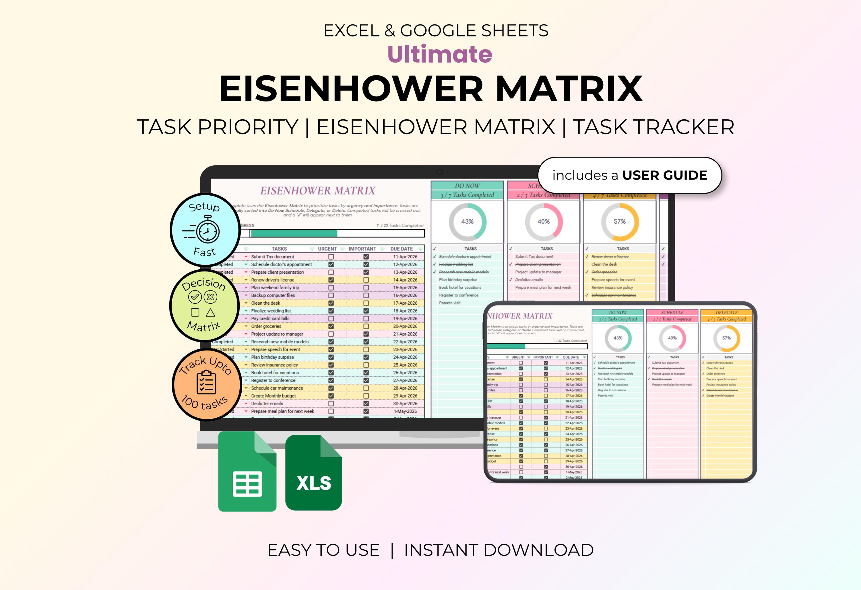 Eisenhower Matrix Template | Task Priority Tracker (excel, Google ...