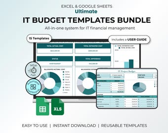 IT Budget Templates Bundle | Excel Google Sheets Finance Tracker (15-in-1)