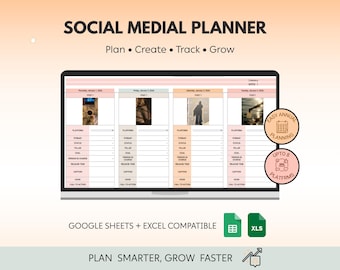Social Media Planner Spreadsheet, Content Calendar Template (Google Sheets, Excel)
