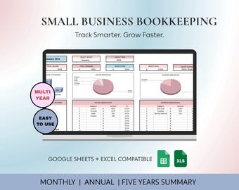 Small Business Bookkeeping Spreadsheet, Income Expense Tracker (Google Sheets Excel)