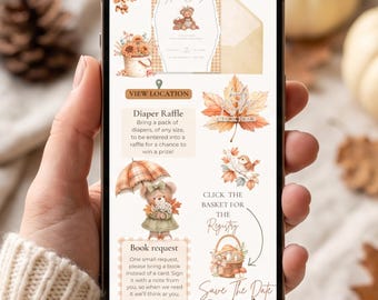 Fall Teddy Bear Baby Shower Website Invitation | We can Bearly Wait Baby Shower | Interactive Online RSVP Invite