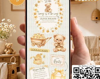 A Little Honey Is on the Way Baby Shower Website Invitation, Honey Bee Teddy Bear Online RSVP, Gender Neutral Editable Canva Evite