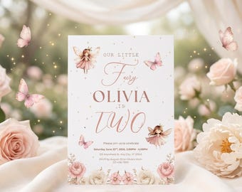Enchanted Fairy Second Birthday Invitation, Boho Garden Party Template (Editable Canva)