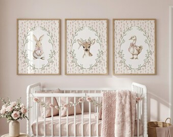 Silly Goose Bunny Deer Wall Art, Watercolor Nursery Animal Prints,  (Digital Download)