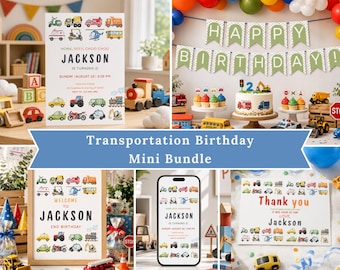 Transportation Birthday Invitation Mini Bundle, Honk, Beep, Choo Choo, Truck and Cars Birthday Invite, Boy Birthday Invitation