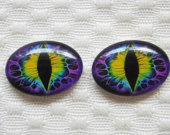 Yeux de dragon en verre : cabochons ovales 18 x 25 mm