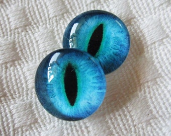 Glass eyes-blue cat eyes-14mm cabochons-jewelry supply glass