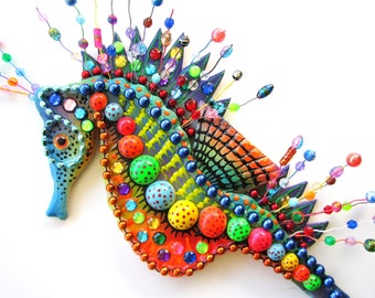 Seahorse sculpture art object wall decor