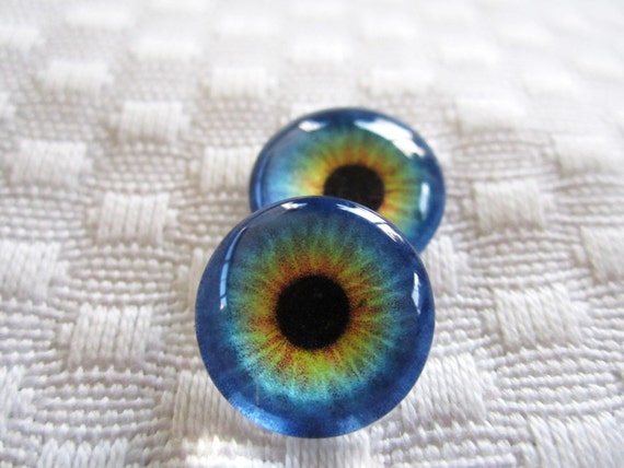 Doll or animal eyes- 14mm glass eyes-  polymer clay safe