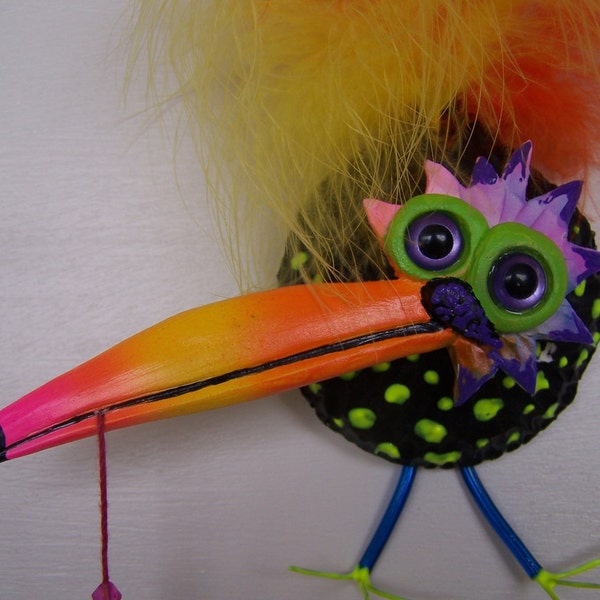 Whimsical art  bird wall decor  note holder