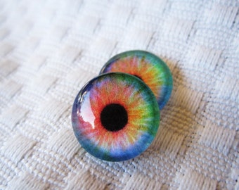 Doll or animal eyes- 14mm glass eyes-  polymer clay safe