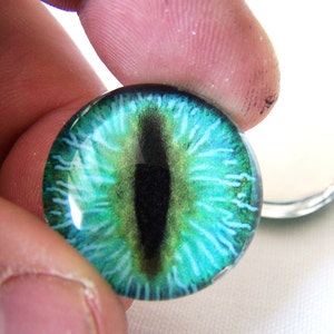 Aqua Dragon Glass Eyes: 25mm Reptile Cabochon