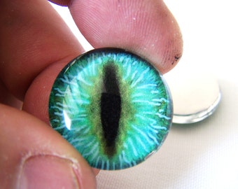 Aqua Dragon Glass Eyes: 25mm Reptile Cabochon