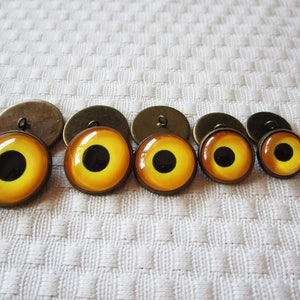 Sew on Glass Owl eyes-20mm-18mm-16mm-14mm-12mm- loop backed glass eyes-yellow glass eyes
