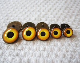 Sew on Glass Owl eyes-20mm-18mm-16mm-14mm-12mm- loop backed glass eyes-yellow glass eyes
