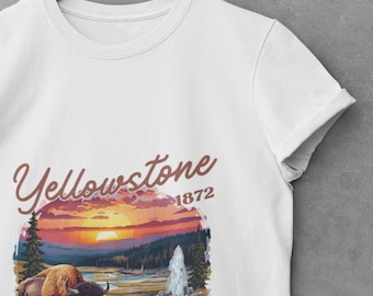 Yellowstone Sunset Bison Tee | Vintage National Park Landscape