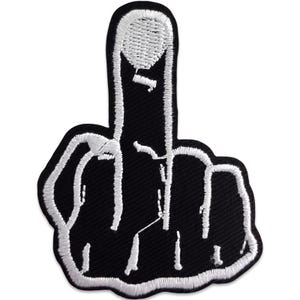 Bad Finger Sew Iron On Patch Bone Hand Sign Rock and Roll Black White Embroidered Patch, Emblem Badge Backpack Hat Jacket Coat T-Shirt
