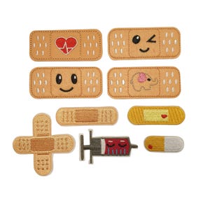 Plasters & Medical Embroidered Iron-On Patches, Cute Medicine Iron On Patches, First Aid Kit Decor for Kids Backpack, Medicine Theme Patches