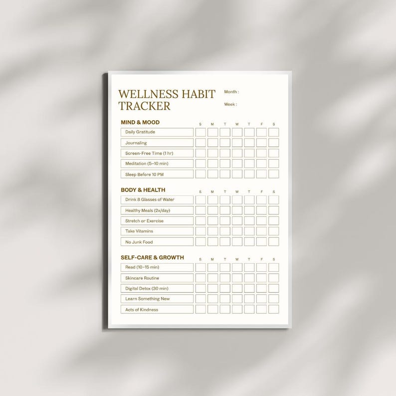 Habit Wellness Tracker Printable | Daily Self Care Routine Chart ...