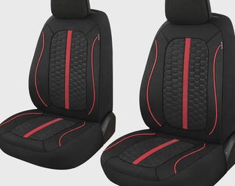 Oddychające pokrowce na fotele samochodowe z siateczki 3D Air-Mesh, zestaw na przód, czarno-czerwone, uniwersalne do samochodów osobowych, SUV-ów i ciężarówek, kompatybilne z poduszkami powietrznymi, wygodne i trwałe