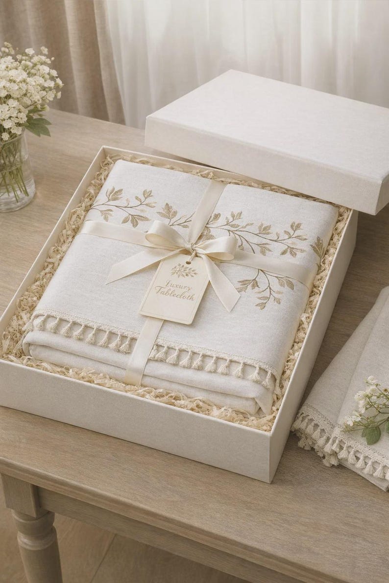 Boho Floral Linen Cotton Tablecloth With Tassels – Farmhouse Table ...