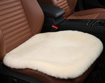 Cojín de asiento de coche de piel de oveja auténtica, funda de asiento de lana de felpa, antideslizante