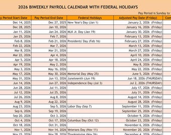 2026 Payroll Calendar Template, Weekly, Bi-Weekly, Semi-Monthly, and Monthy (PDF/Excel/Google Sheets)
