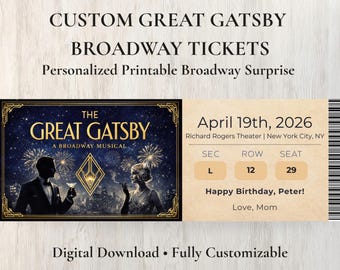Entrada de Broadway personalizada de Gatsby / Recuerdo Art Déco (Descarga digital)