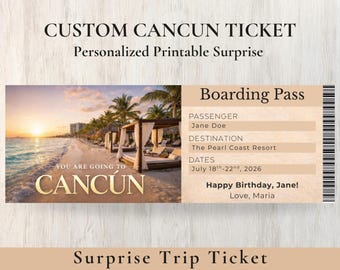 Pase de Embarque Personalizado para Cancún / Revelación de Vacaciones Sorpresa (Descarga Digital)